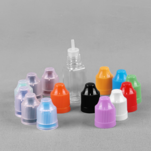 Close-up of TPD-compliant e-liquid bottle labeling and childproof cap
